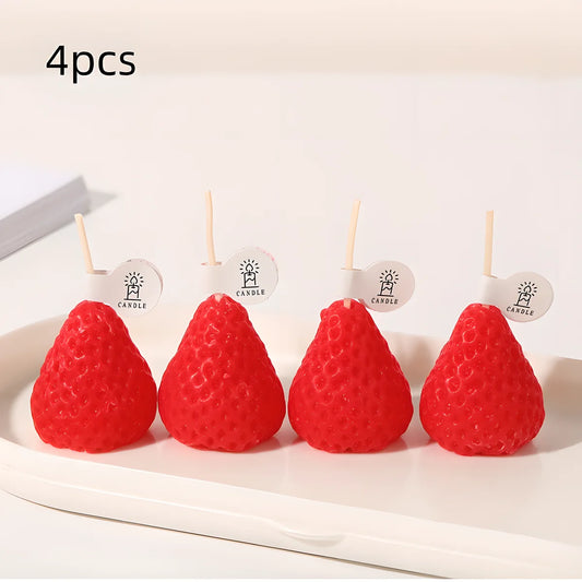 🍓 Lot de 4 Mini Bougies Fraise Parfumées – Douceur fruitée & déco tendance !