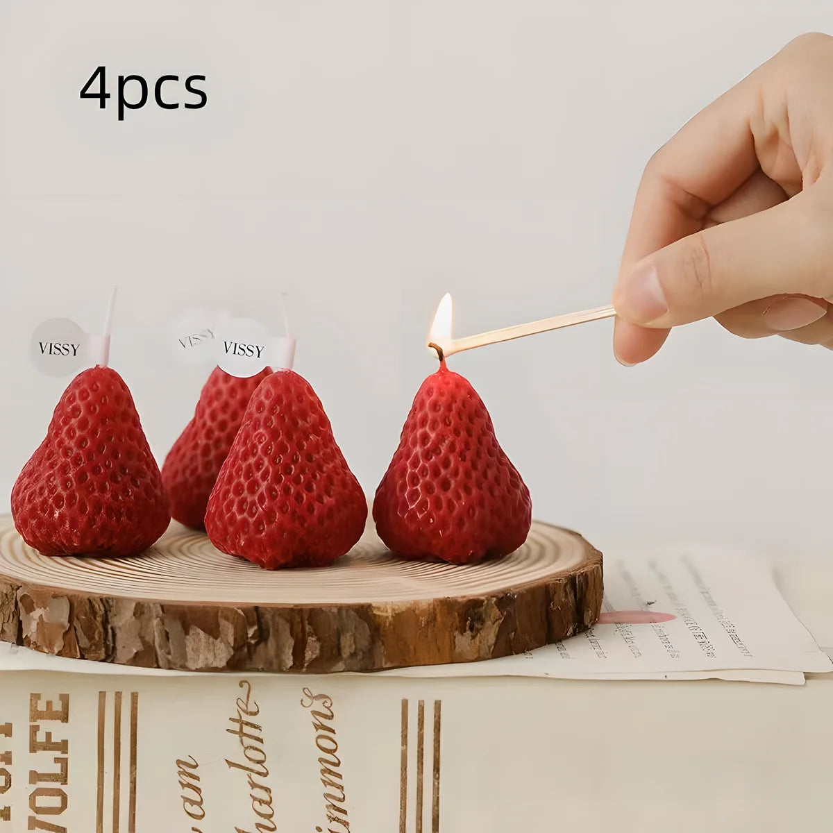 🍓 Lot de 4 Mini Bougies Fraise Parfumées – Douceur fruitée & déco tendance !